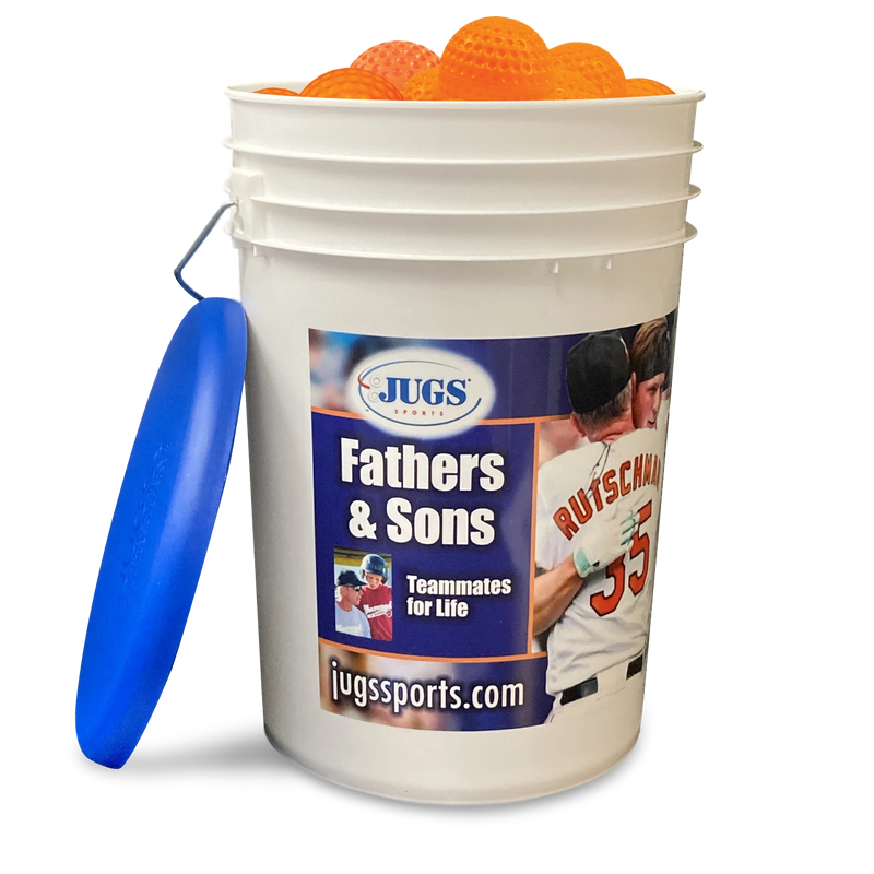 JUGS Bucket of Maximum Velocity Light-Weight Sting-Free® Baseballs, Orange, 4 Dozen