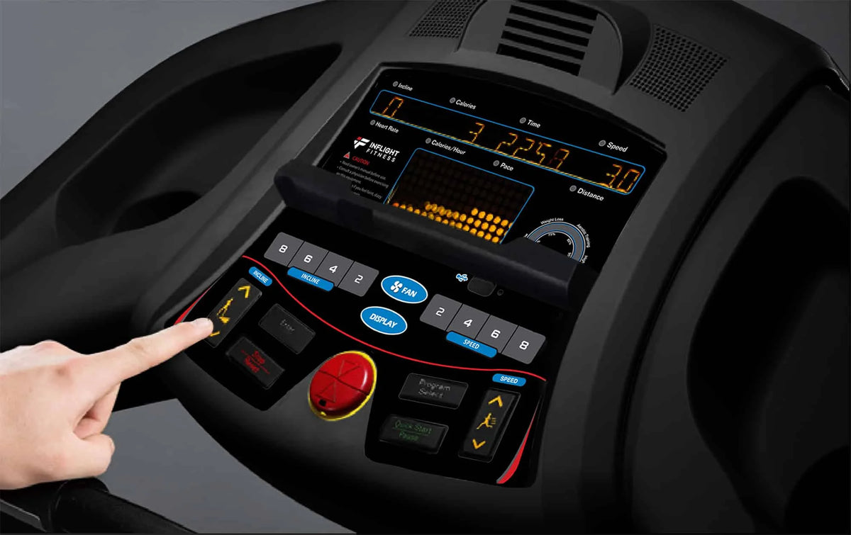 M6 console with raised speed and incline keys