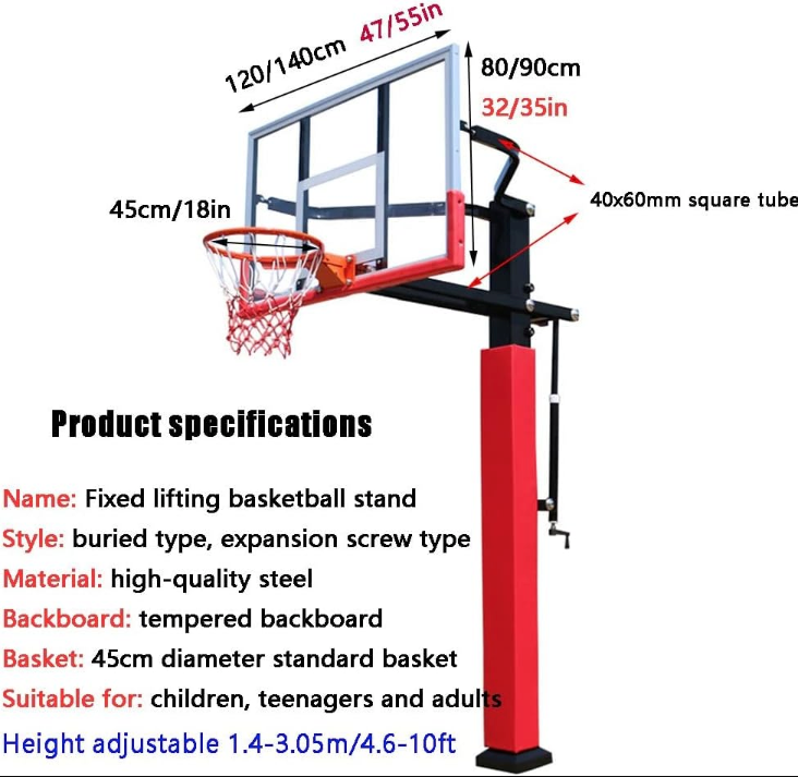 In-Ground Basketball Hoop | Adjustable Height Outdoor Basketball Goal | Athlete Restore