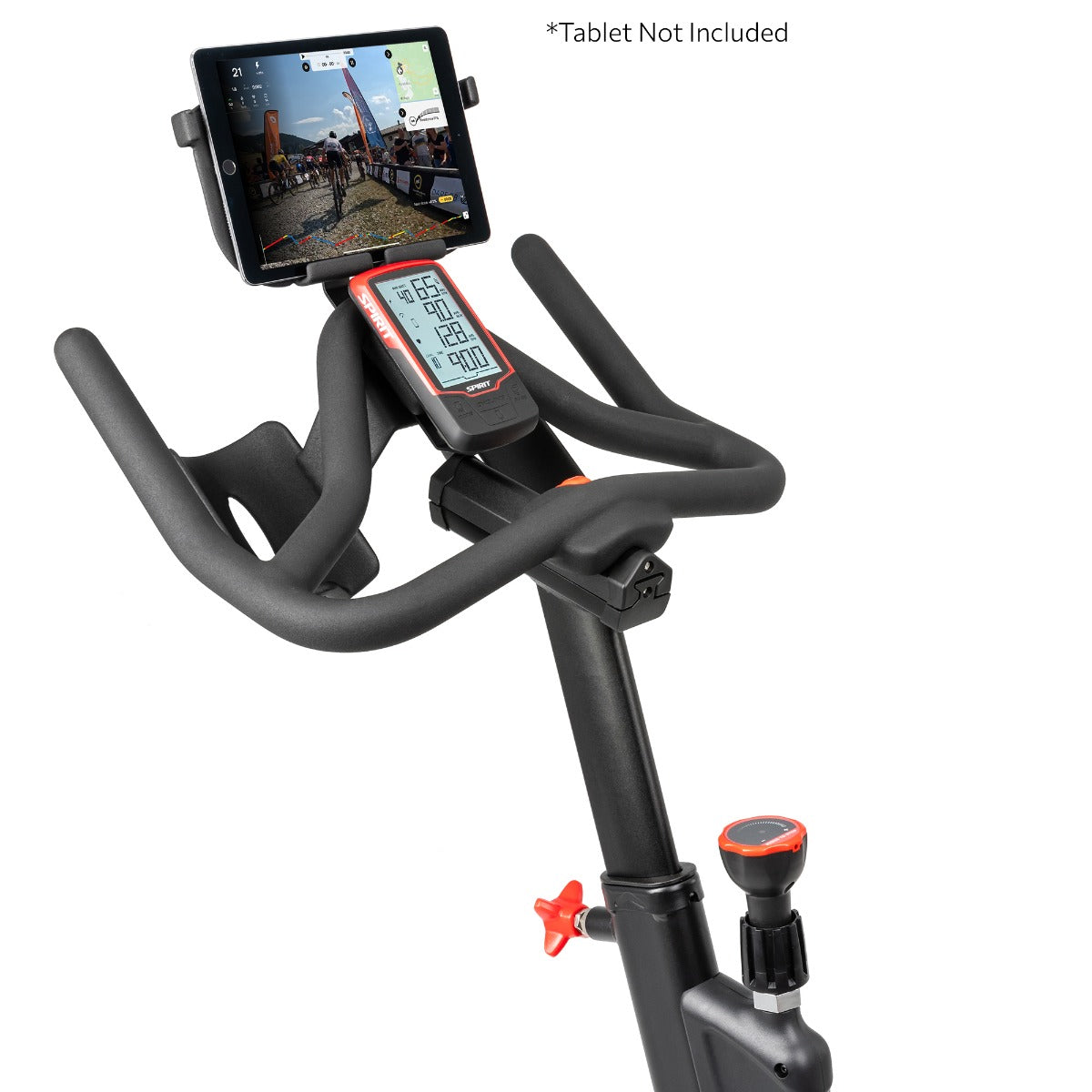 Adjustable tablet holder above the console (tablet not included)