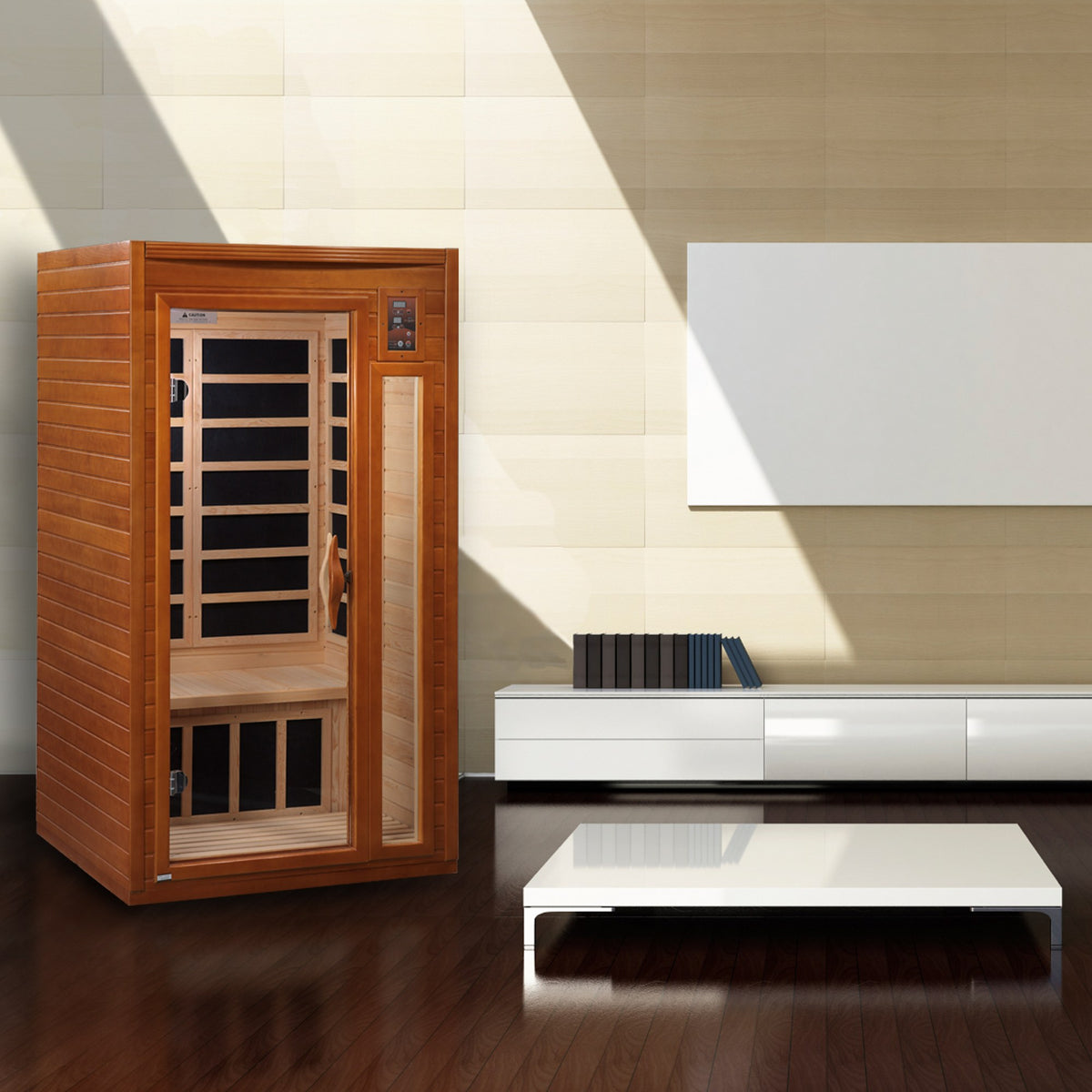 Dynamic Barcelona Elite 1-2-Person Ultra Low EMF FAR Infrared Sauna in a home setting