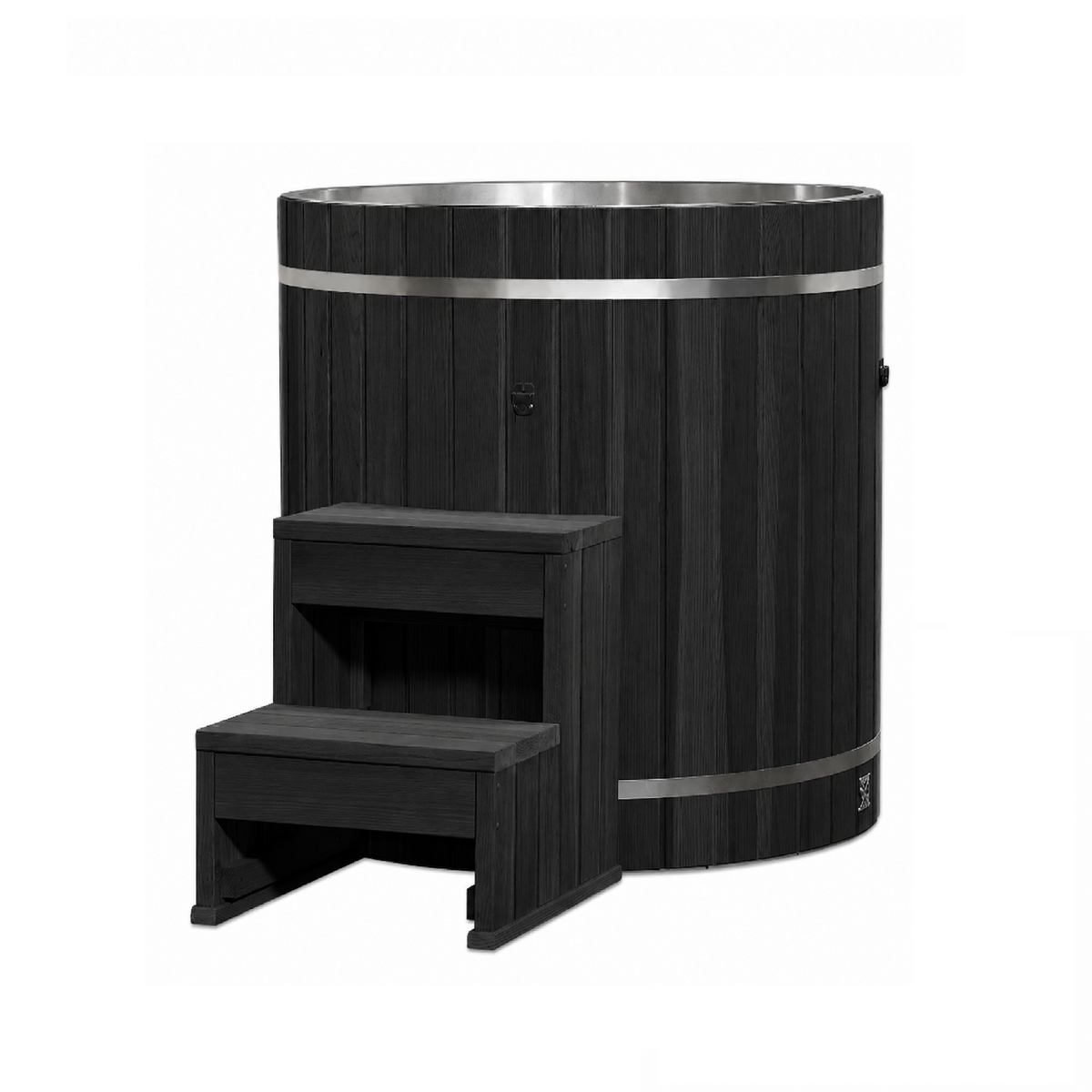 Dynamic Cold Therapy Barrel Cold Plunge Tub with 304 Stainless Steel Interior (Black), with the step