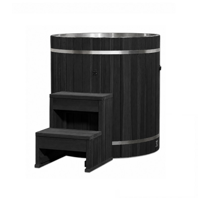 Dynamic Cold Therapy Barrel Cold Plunge Tub with 304 Stainless Steel Interior (Black), with the step