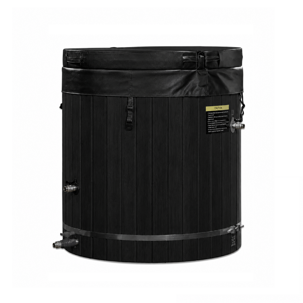 Dynamic Cold Therapy Barrel Cold Plunge Tub with 304 Stainless Steel Interior (Black), with the insulated cover on