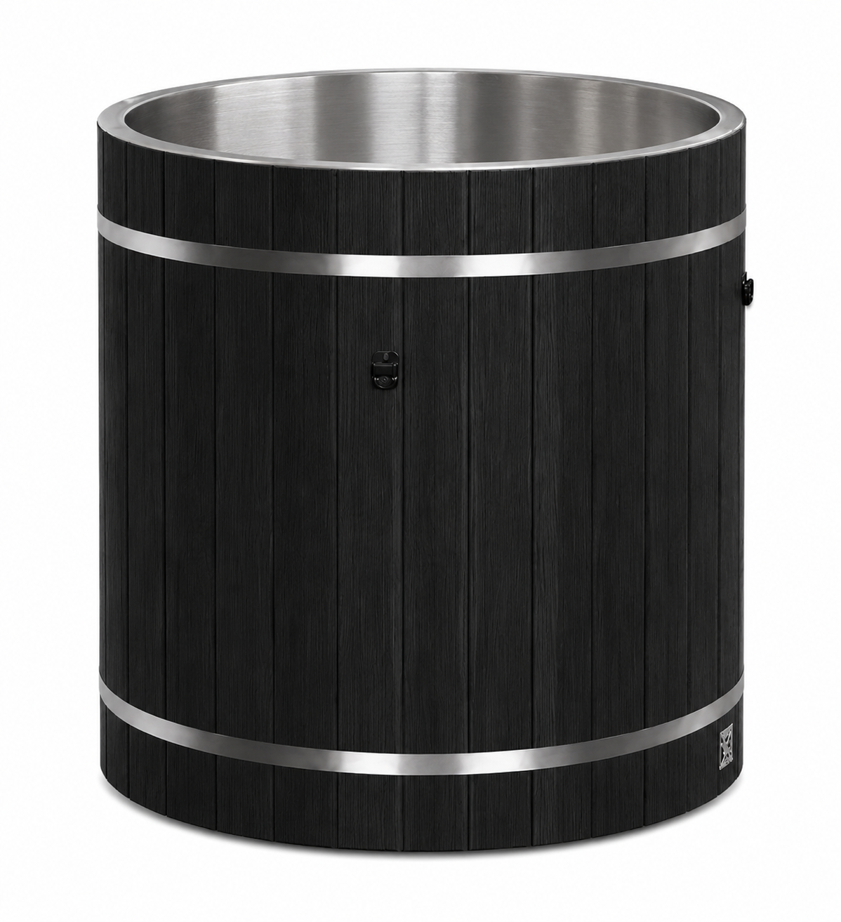 Dynamic Cold Therapy Barrel Cold Plunge Tub with 304 Stainless Steel Interior (Black), front view