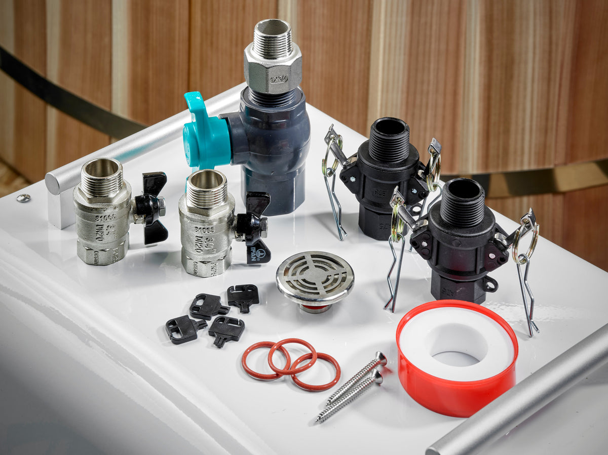 Dynamic Cold Therapy cold plunge valves and fittings included with the tub