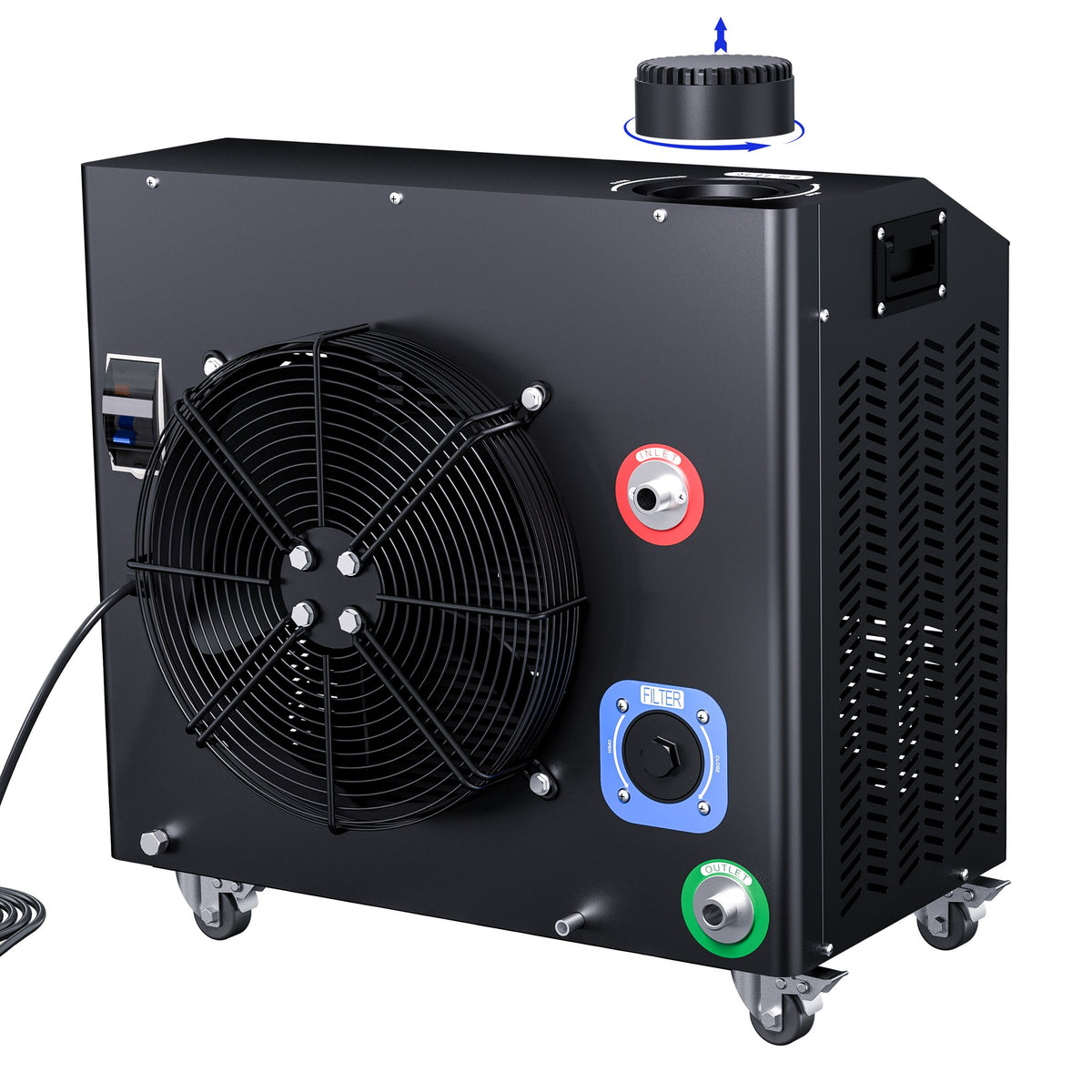 Dynamic Cold Therapy Cold Plunge Chiller, rear view with filter cap removed