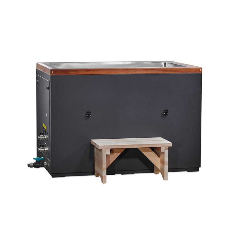 Dynamic Cold Therapy Cuboid Cold Plunge Tub with Stainless Steel Interior, with the cedar step