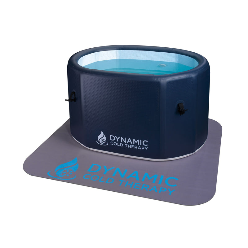 Dynamic Cold Therapy Inflatable Oval Cold Plunge Tub, filled, on the included mat