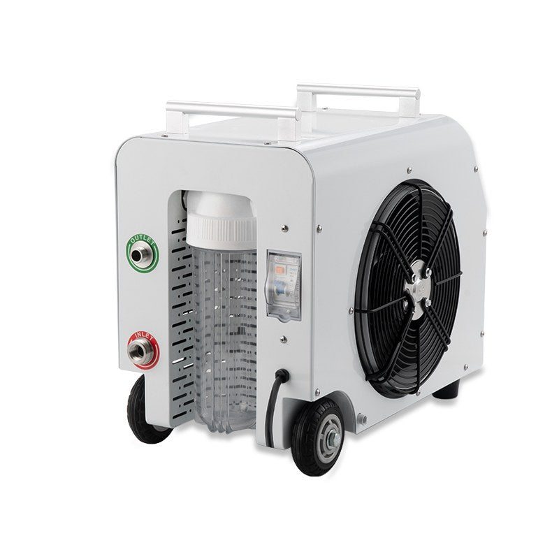 Dynamic Cold Therapy Premier Edition Cold Plunge Chiller, rear left view with filter housing