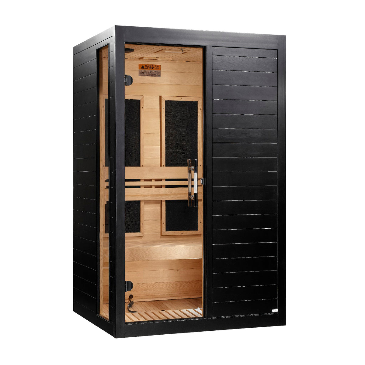 Dynamic Lucca Black Finish 2-Person Low EMF FAR Infrared Sauna, front angle view
