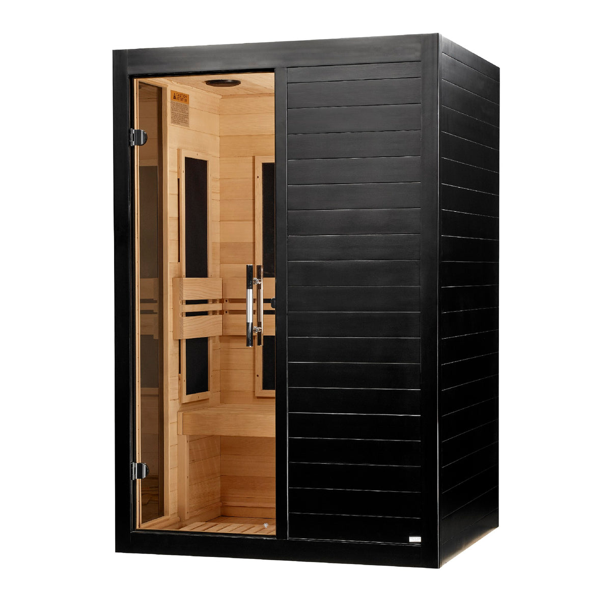 Dynamic Lucca Black Finish 2-Person Low EMF FAR Infrared Sauna, side angle view