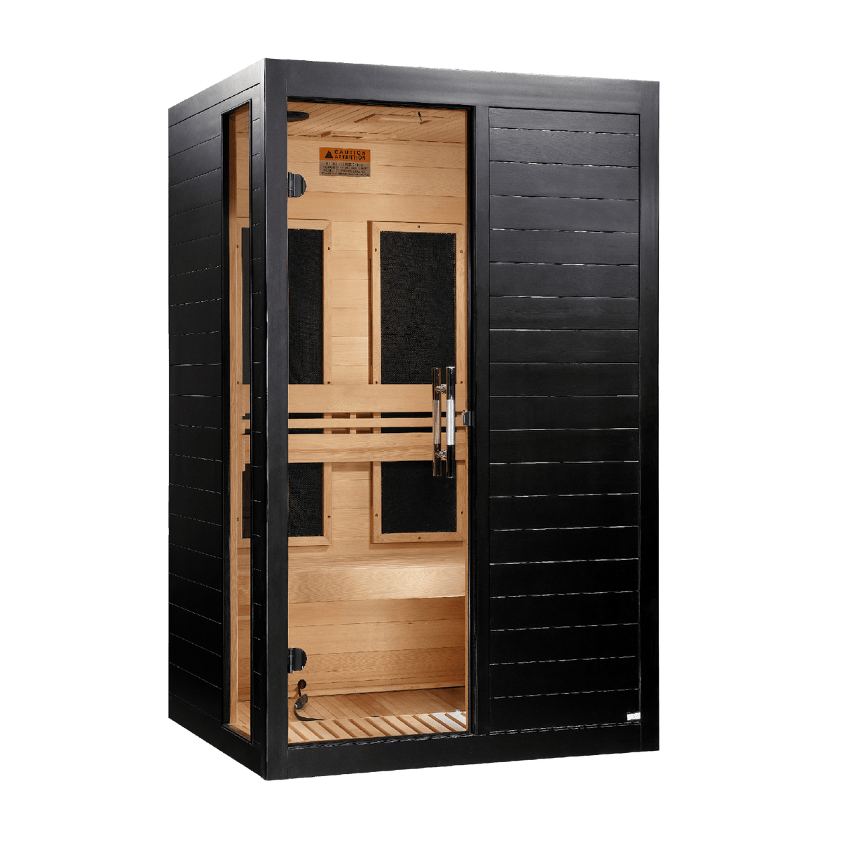 Dynamic Lucca Elite Black Finish 2-Person Ultra Low EMF FAR Infrared Sauna, front angle view