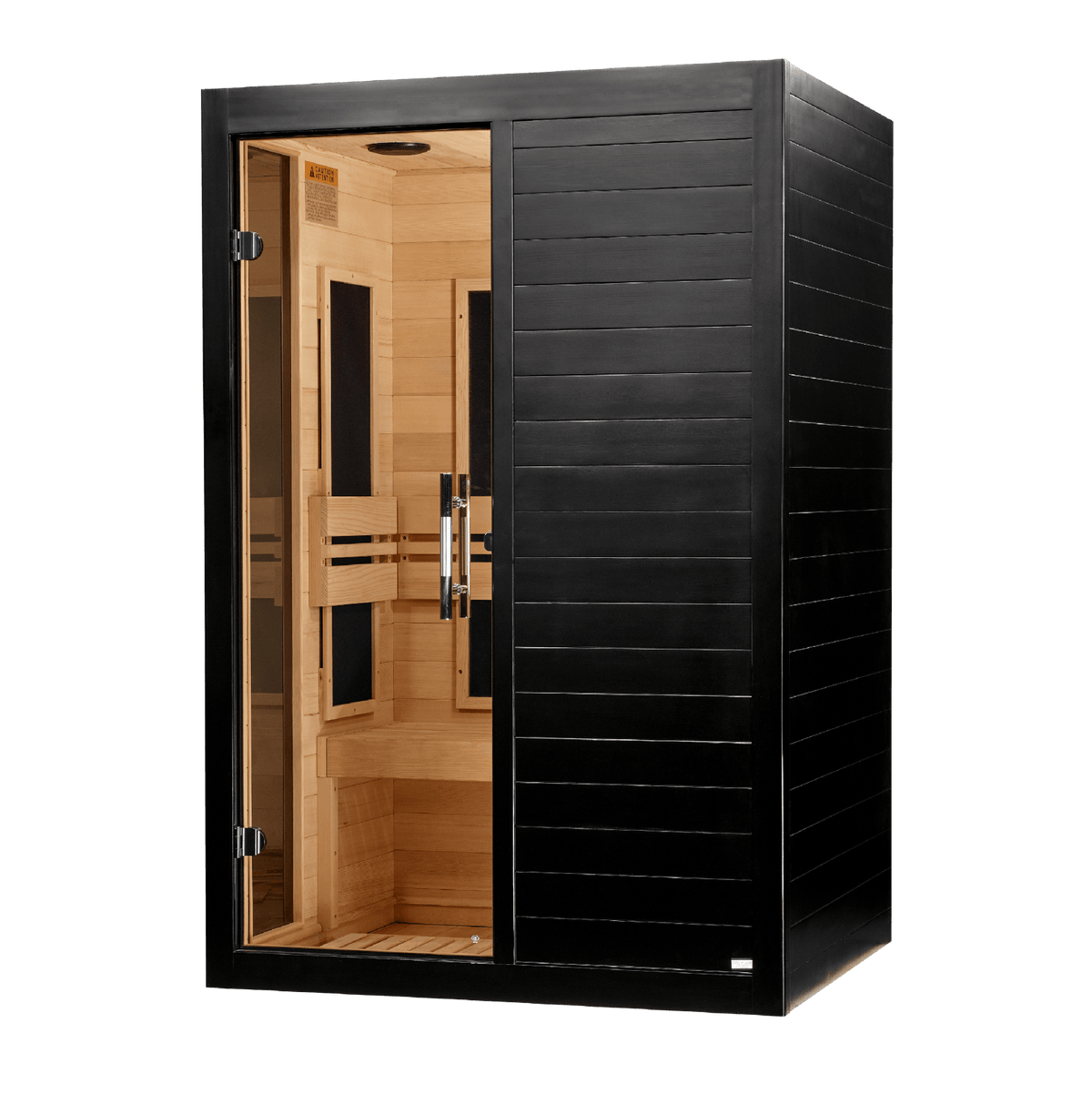 Dynamic Lucca Elite Black Finish 2-Person Ultra Low EMF FAR Infrared Sauna, side angle view