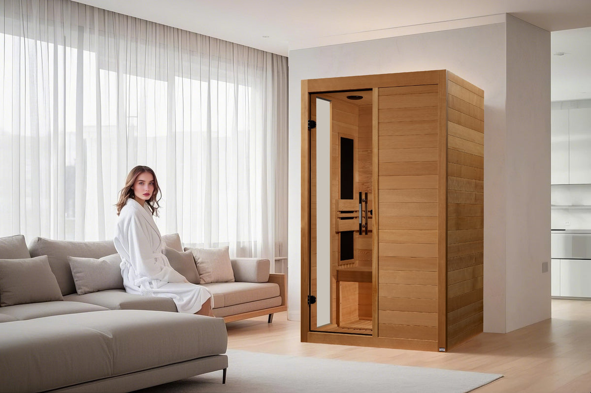 Dynamic Lucca Elite 2-Person Ultra Low EMF FAR Infrared Sauna in a living space