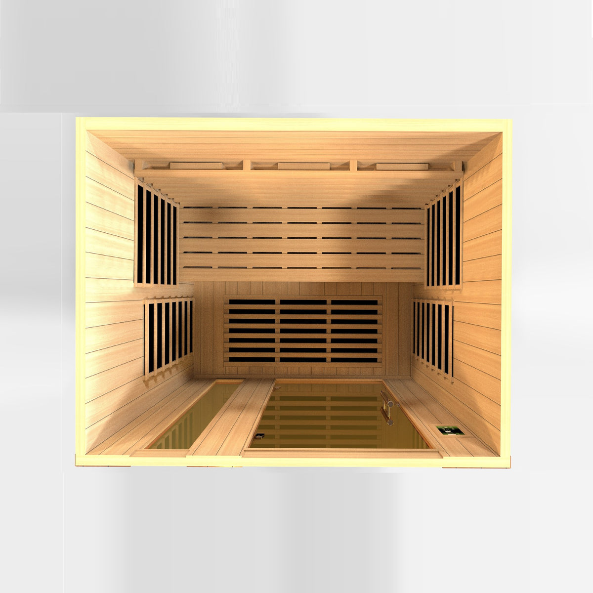 Dynamic Lugano 3-Person Full Spectrum Near Zero EMF FAR Infrared Sauna, top down interior view