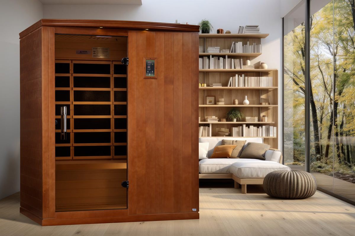 Dynamic Madrid Elite 3-Person Ultra Low EMF FAR Infrared Sauna in a home setting