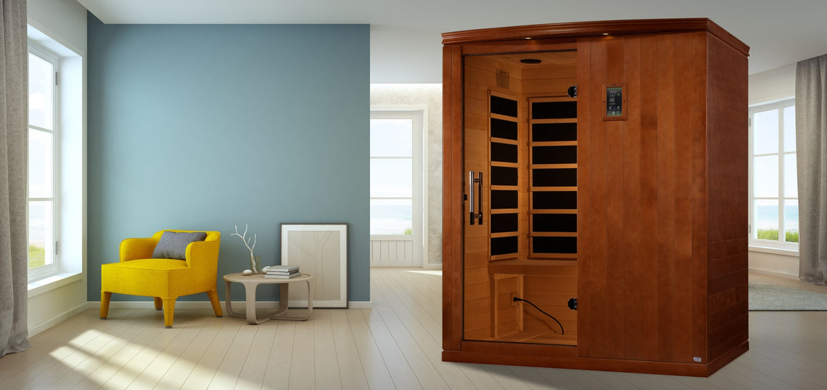 Dynamic Madrid Elite 3-Person Ultra Low EMF FAR Infrared Sauna in a living space