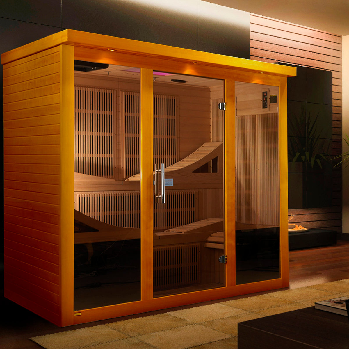 Dynamic Monaco Elite 6-Person Ultra Low EMF FAR Infrared Sauna in a home setting