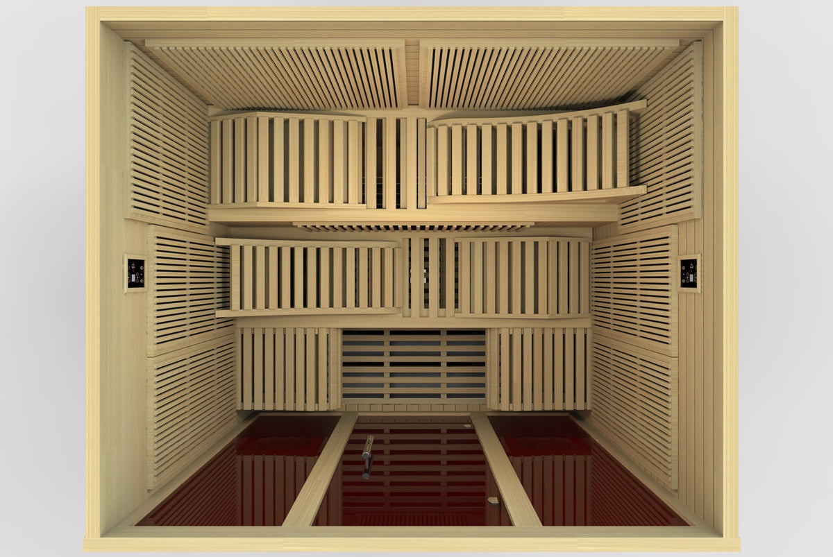 Dynamic Monaco Elite 6-Person Ultra Low EMF FAR Infrared Sauna, top down interior view