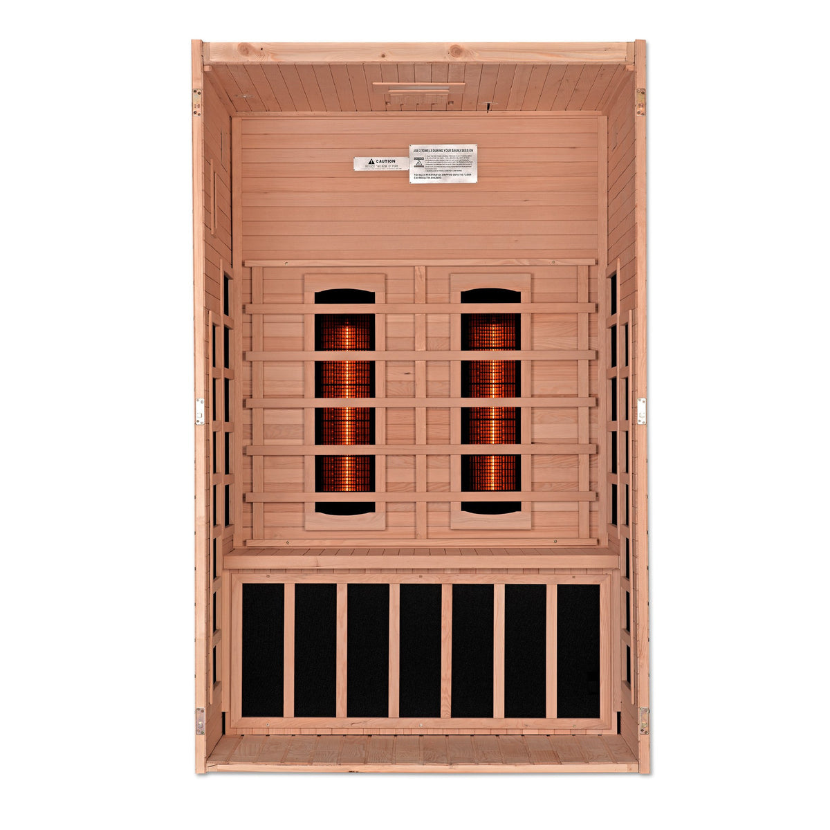 Dynamic Santiago 2-Person Full Spectrum Near Zero EMF FAR Infrared Sauna, interior with heating panels