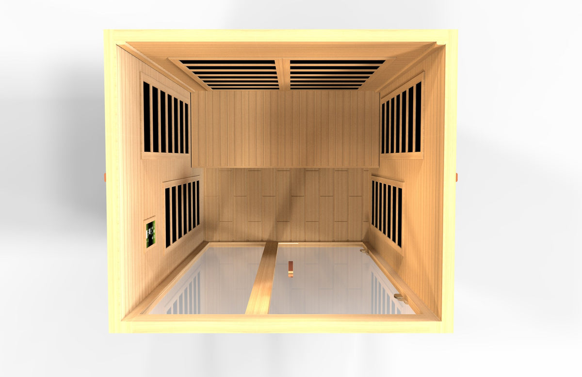 Dynamic Santiago Elite 2-Person Ultra Low EMF FAR Infrared Sauna, top down interior view