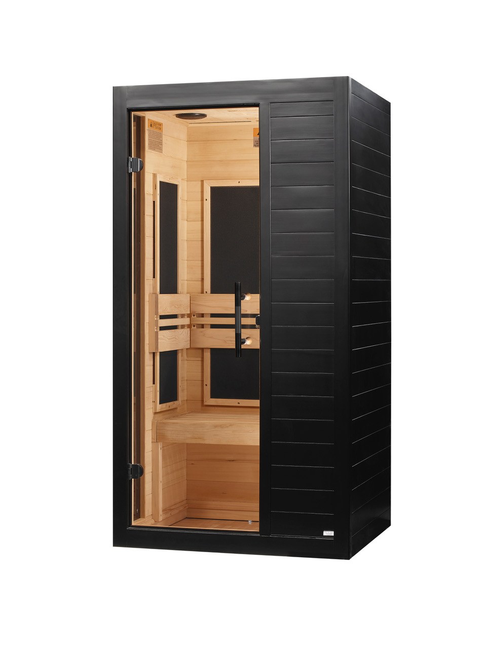 Dynamic Veneto Black Finish 1-2-Person Low EMF FAR Infrared Sauna, front angle view