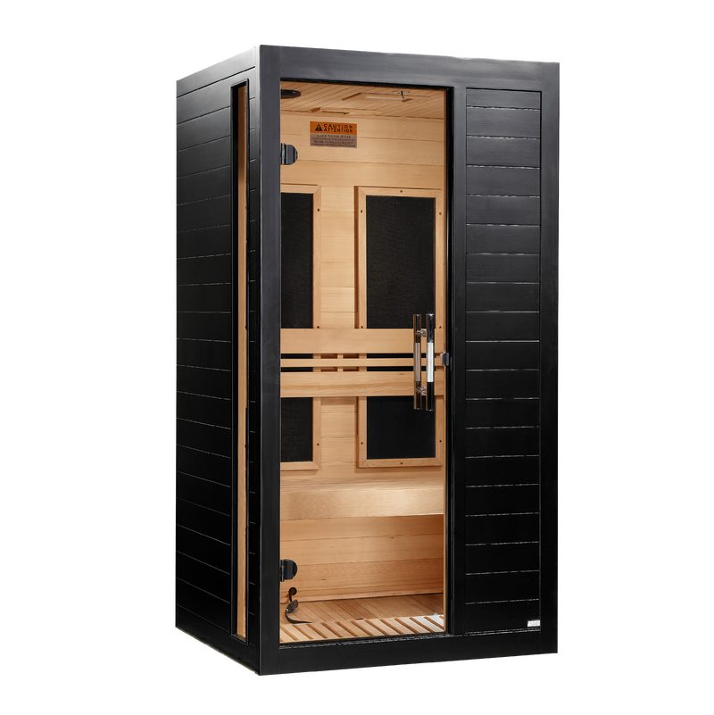 Dynamic Veneto Elite Black Finish 1-2-Person Ultra Low EMF FAR Infrared Sauna, front angle view