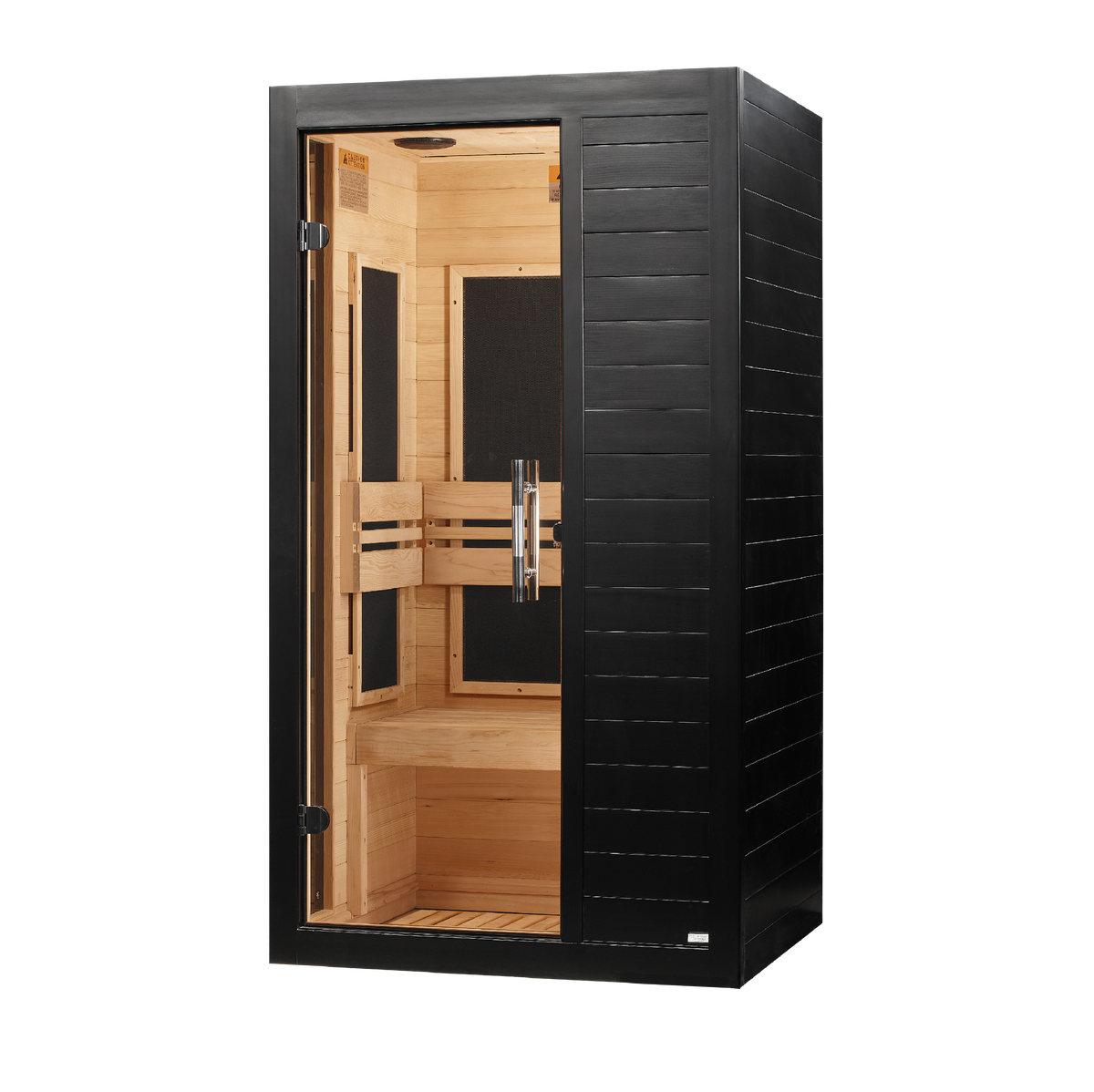 Dynamic Veneto Elite Black Finish 1-2-Person Ultra Low EMF FAR Infrared Sauna, side angle view