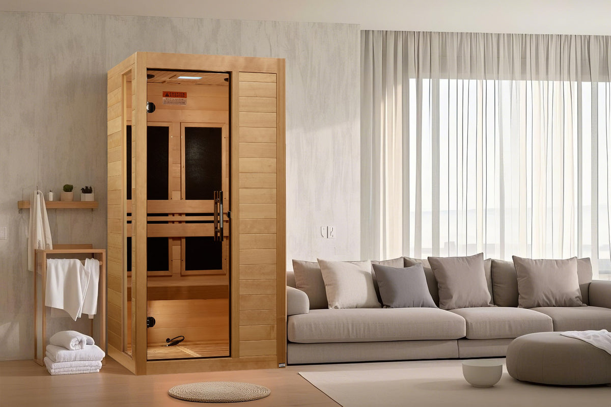 Dynamic Veneto Elite 1-2-Person Ultra Low EMF FAR Infrared Sauna in a home setting