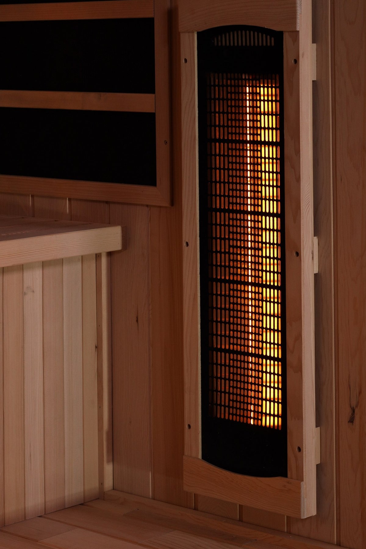 Golden Designs sauna near infrared heater on the side wall