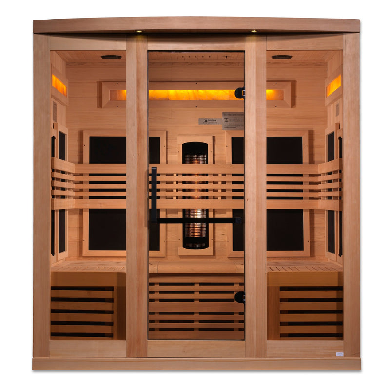 Golden Designs 6-Person Full Spectrum Near Zero EMF Infrared Sauna with Five Himalayan Salt Bars, front view