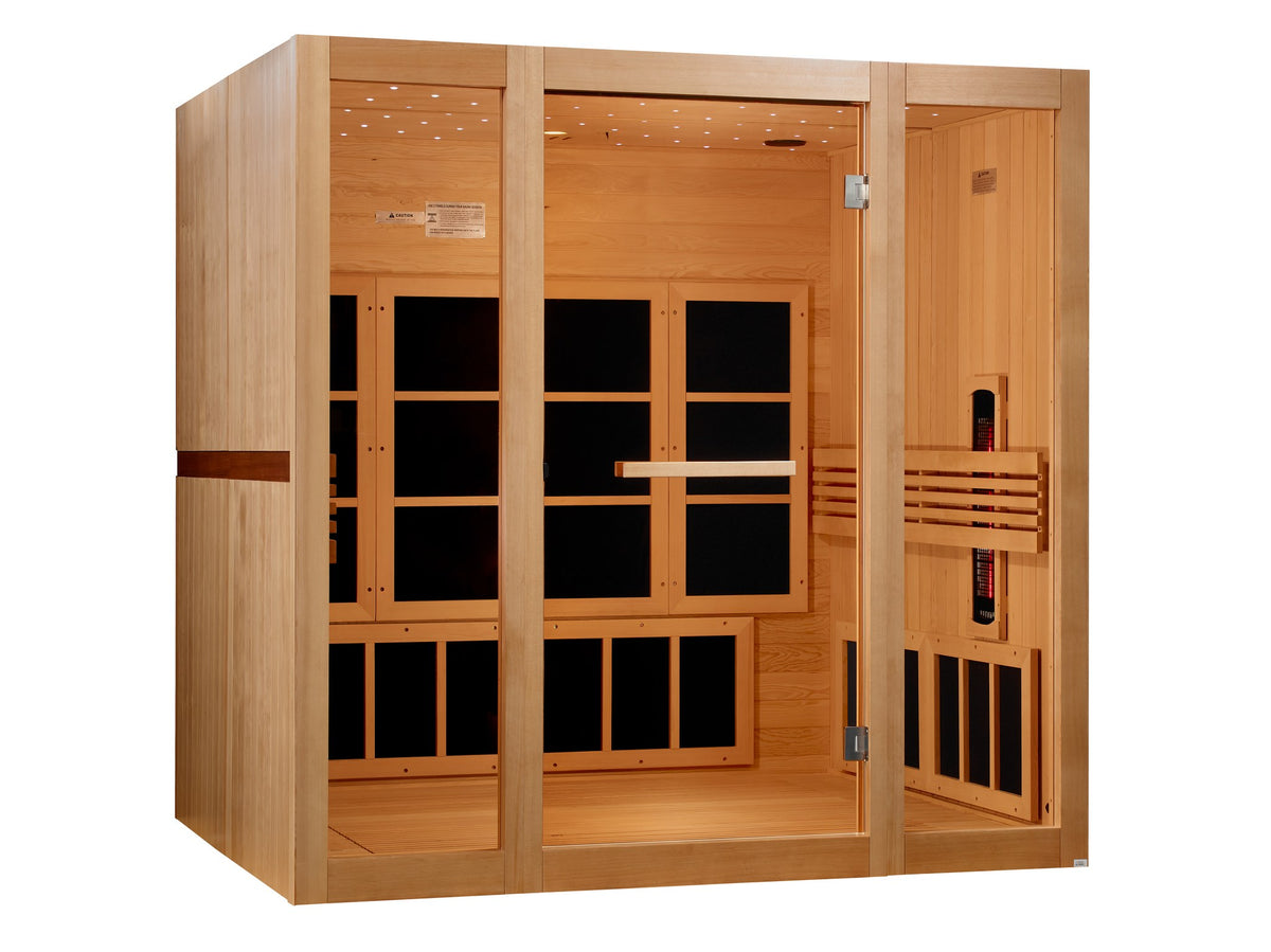 Golden Designs 8-Person Full Spectrum Near Zero EMF Infrared Sauna, angle view with the benches removed
