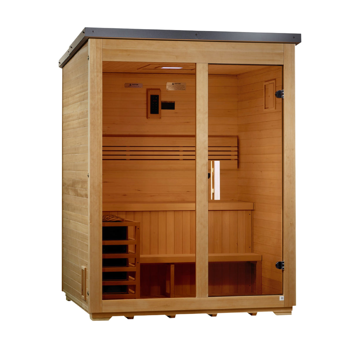 Golden Designs Arlberg Flat Roof 3-Person Traditional Outdoor Sauna, side angle view