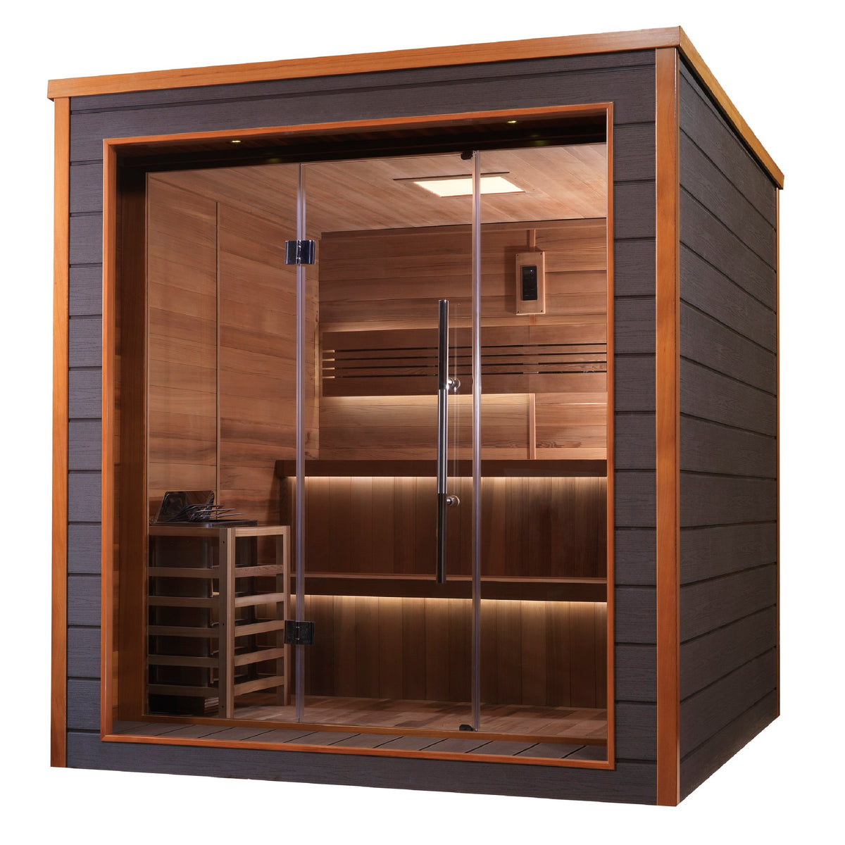Golden Designs Bergen 6-Person Traditional Outdoor Sauna, front angle view
