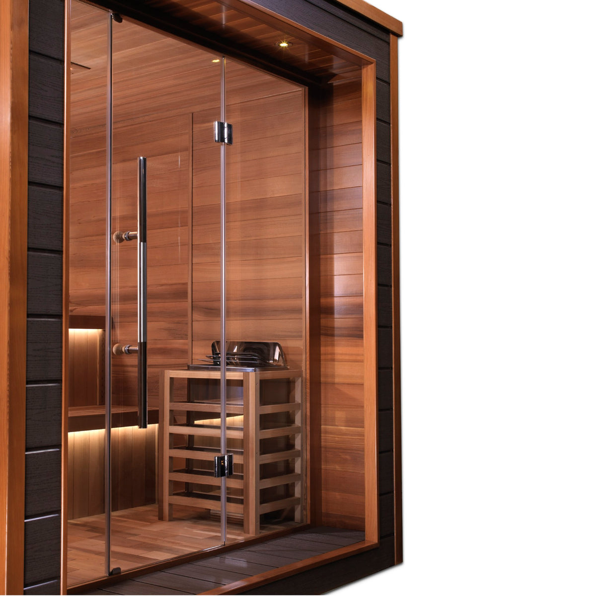 Golden Designs Bergen 6-Person Traditional Outdoor Sauna, glass front detail