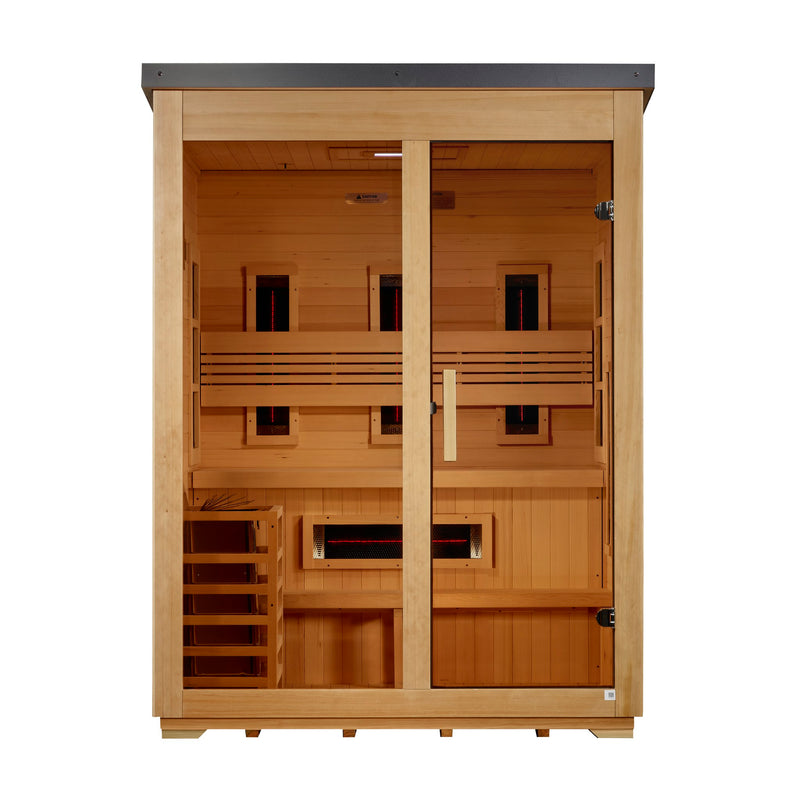 Golden Designs Carinthia Flat Roof 3-Person Hybrid Outdoor Sauna, front view