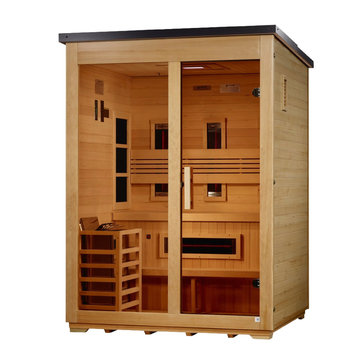 Golden Designs Carinthia Flat Roof 3-Person Hybrid Outdoor Sauna, side angle view