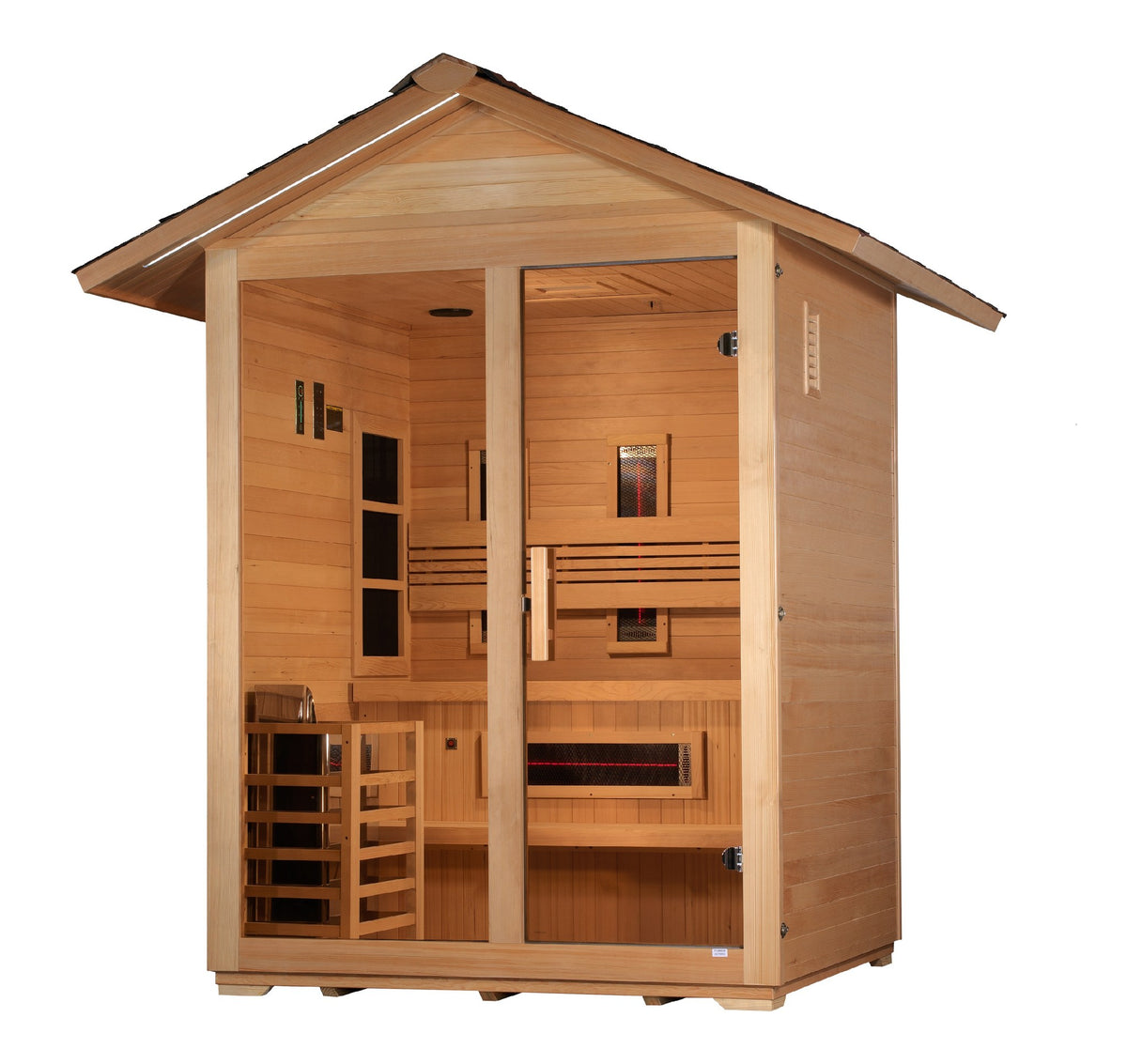 Golden Designs Carinthia 3-Person Hybrid Outdoor Sauna, side angle view