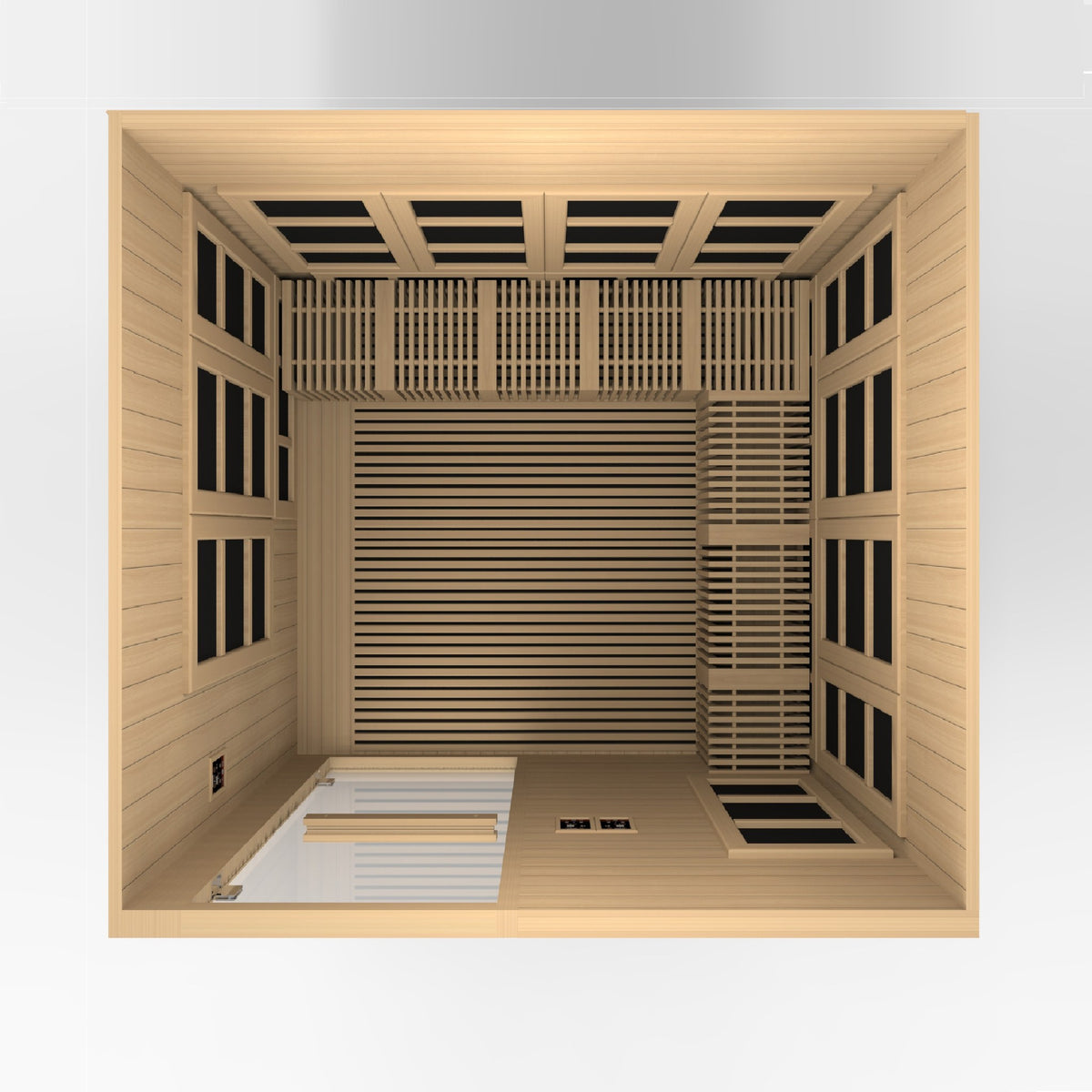 Golden Designs Catalonia 8-Person Near Zero EMF Infrared Sauna, top down interior view