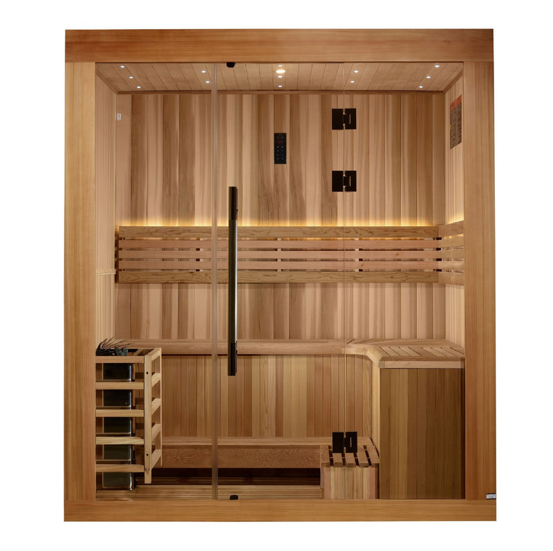 Golden Designs Copenhagen 3-Person Traditional Indoor Sauna, front view