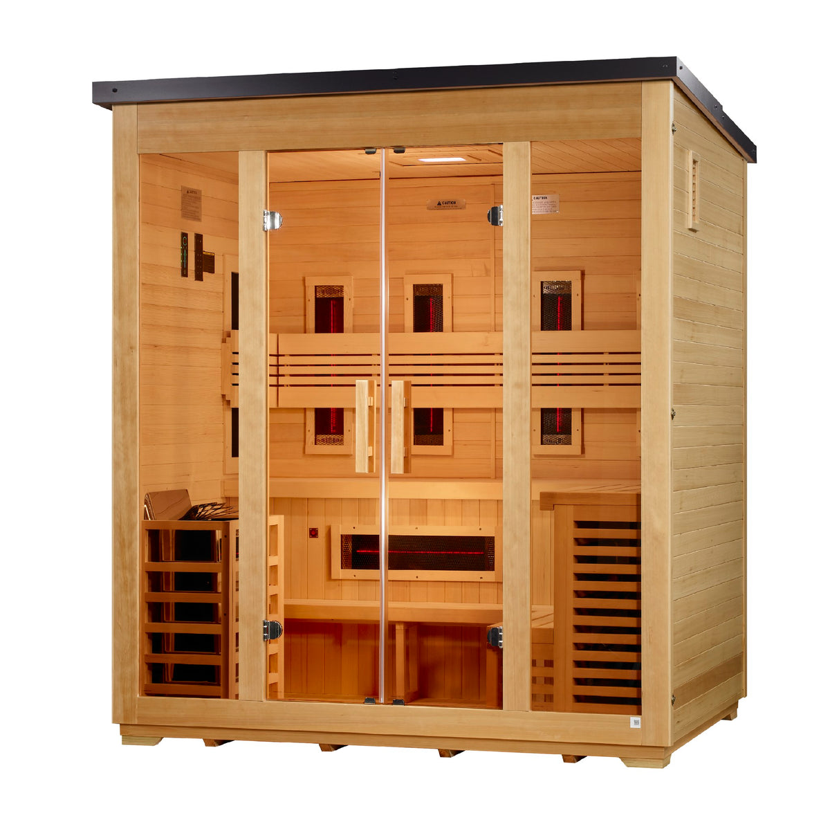 Golden Designs Gargellen Flat Roof 5-Person Hybrid Outdoor Sauna, side angle view