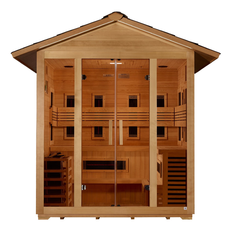 Golden Designs Gargellen 5-Person Hybrid Outdoor Sauna, front view