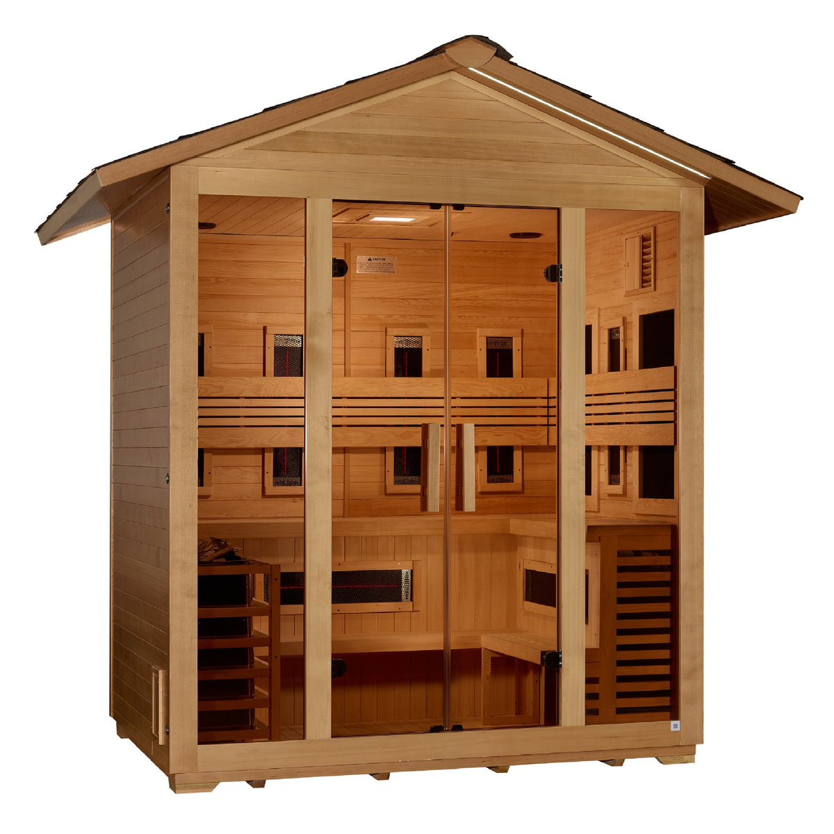 Golden Designs Gargellen 5-Person Hybrid Outdoor Sauna, front angle view