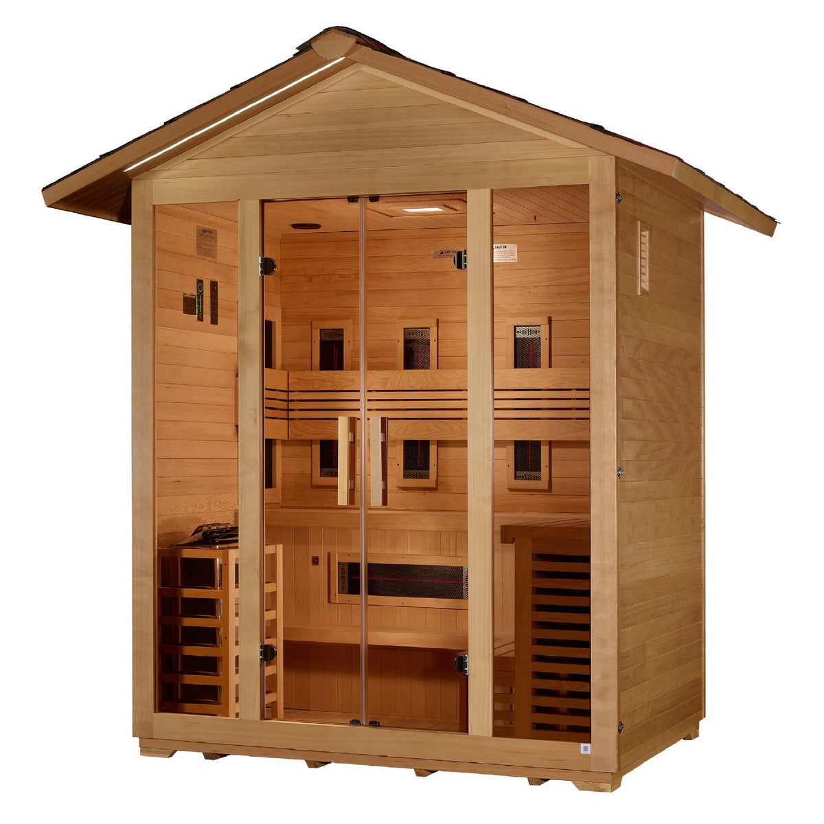 Golden Designs Gargellen 5-Person Hybrid Outdoor Sauna, side angle view