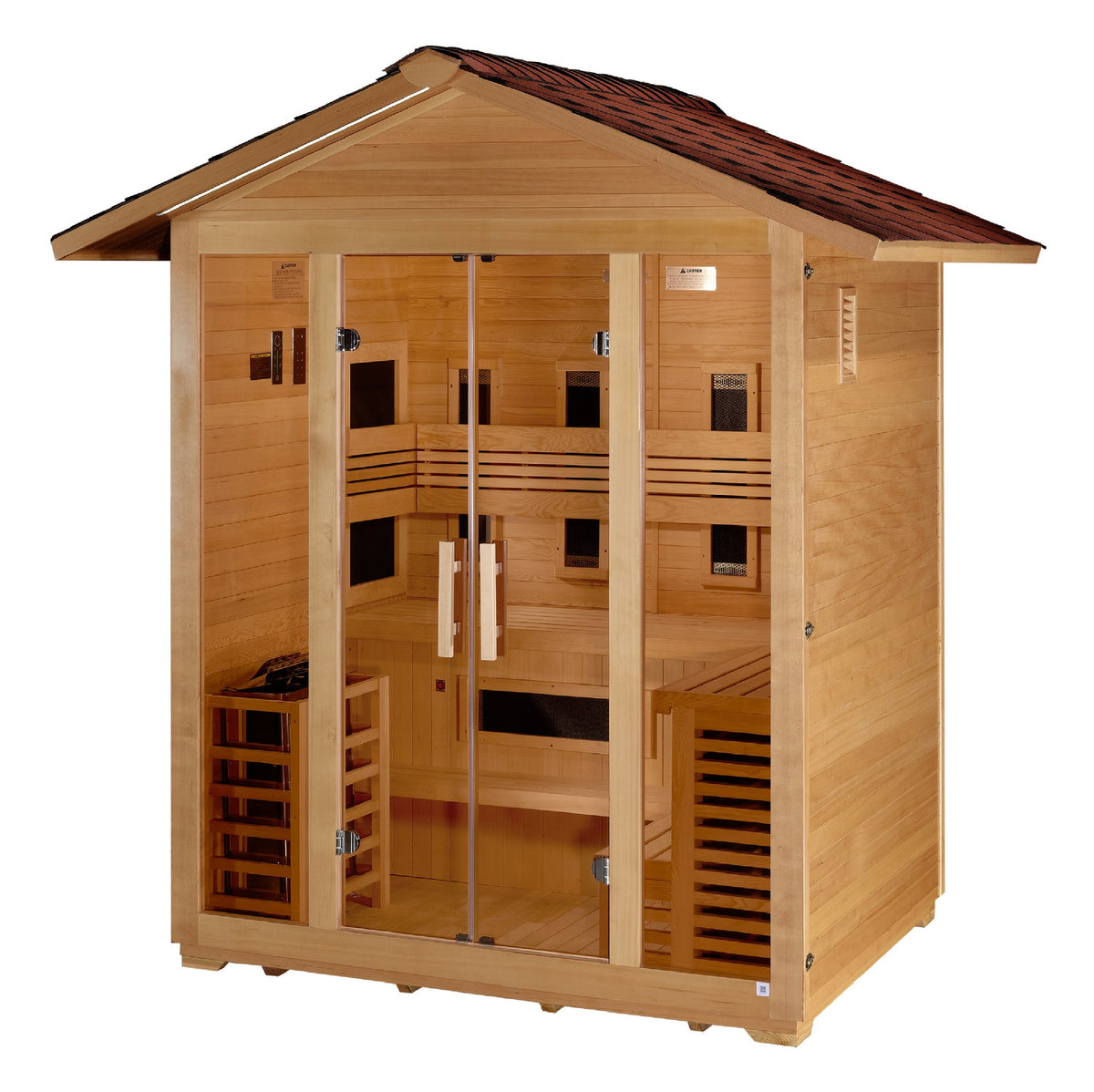 Golden Designs Gargellen 5-Person Hybrid Outdoor Sauna, second side angle view