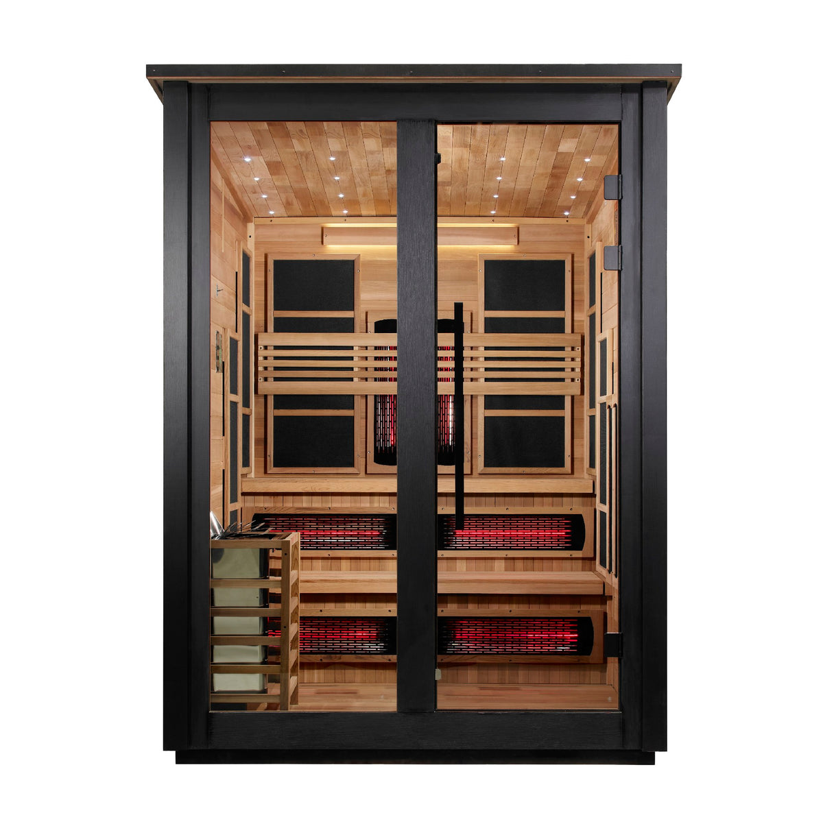 Golden Designs Kaskinen 6-Person Hybrid Outdoor Sauna, Two-Tone Finish, front view