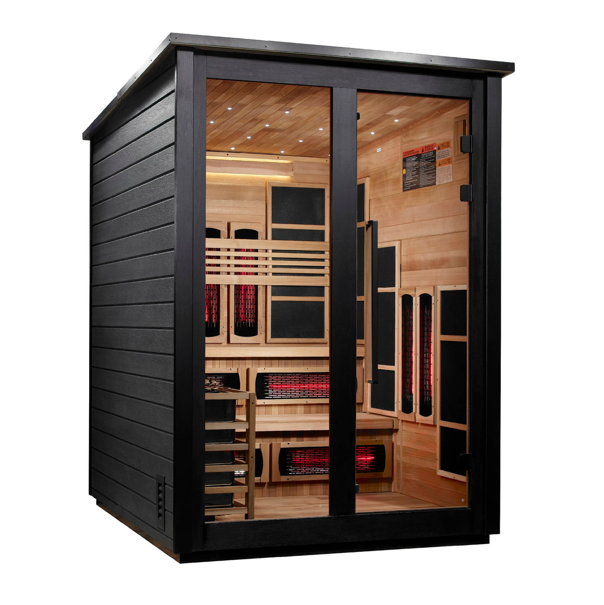 Golden Designs Kaskinen 6-Person Hybrid Outdoor Sauna, Black Finish, front angle view