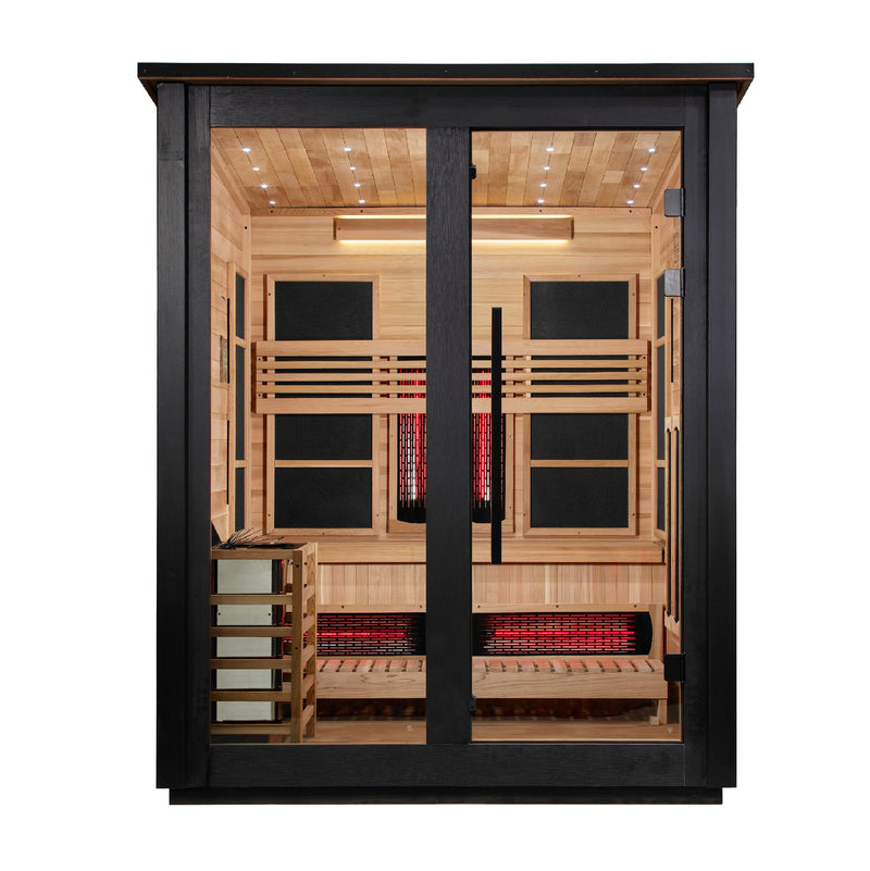 Golden Designs Loviisa 3-Person Hybrid Outdoor Sauna, Two-Tone Finish, front view