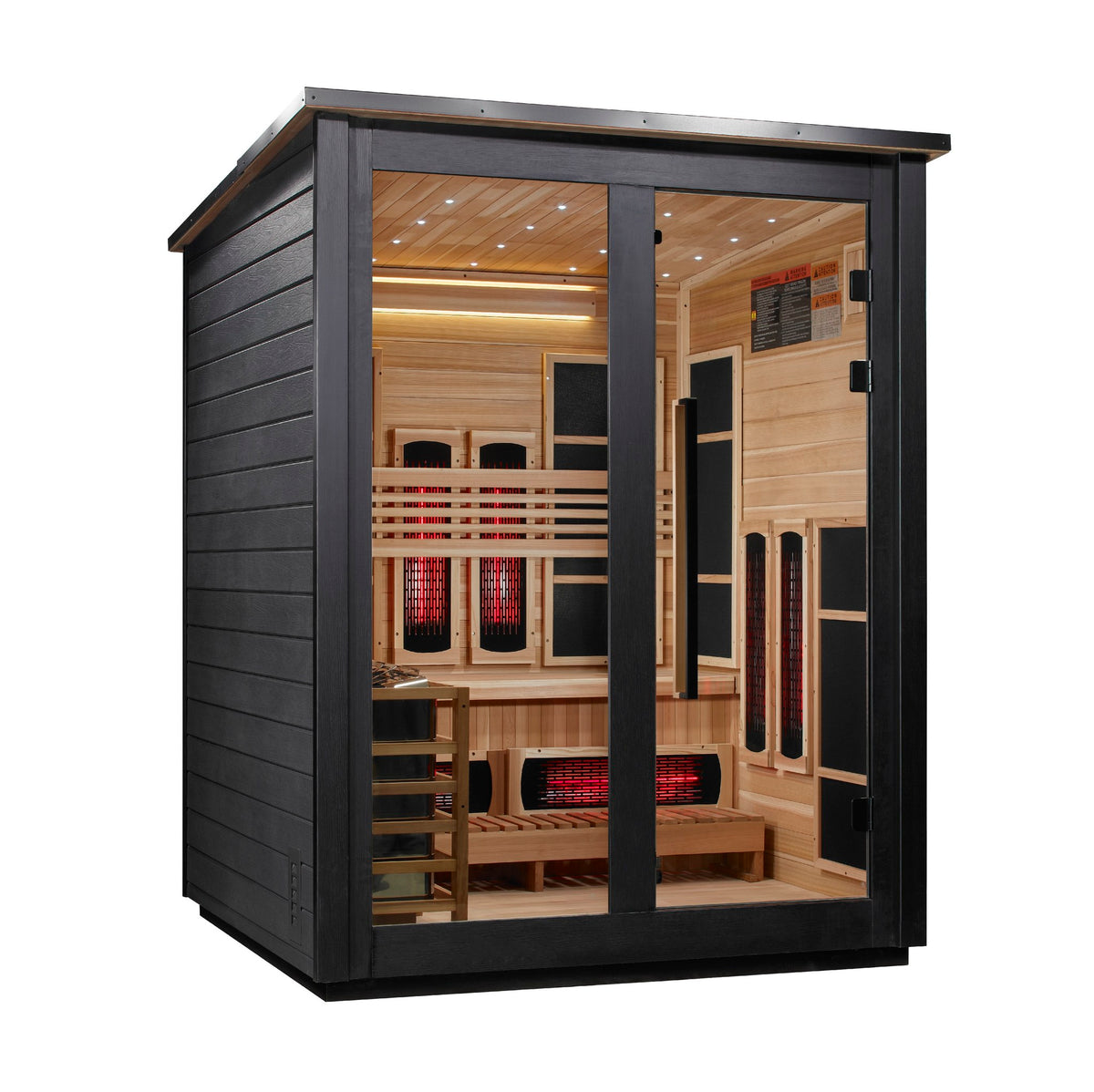 Golden Designs Loviisa 3-Person Hybrid Outdoor Sauna, Black Finish, front angle view